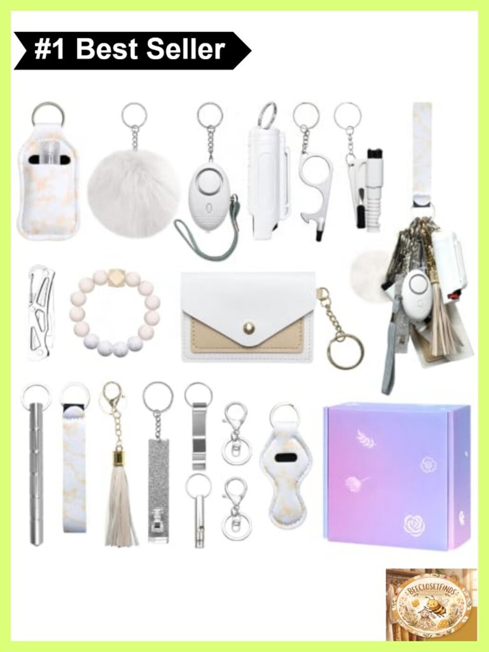 Women's Keychain Set Wristlet Strap Keychain Kit with Card Holder Whistle